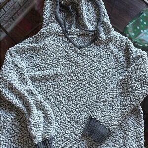 Miracle Textured Knit Hoodie Sweater - gray and white